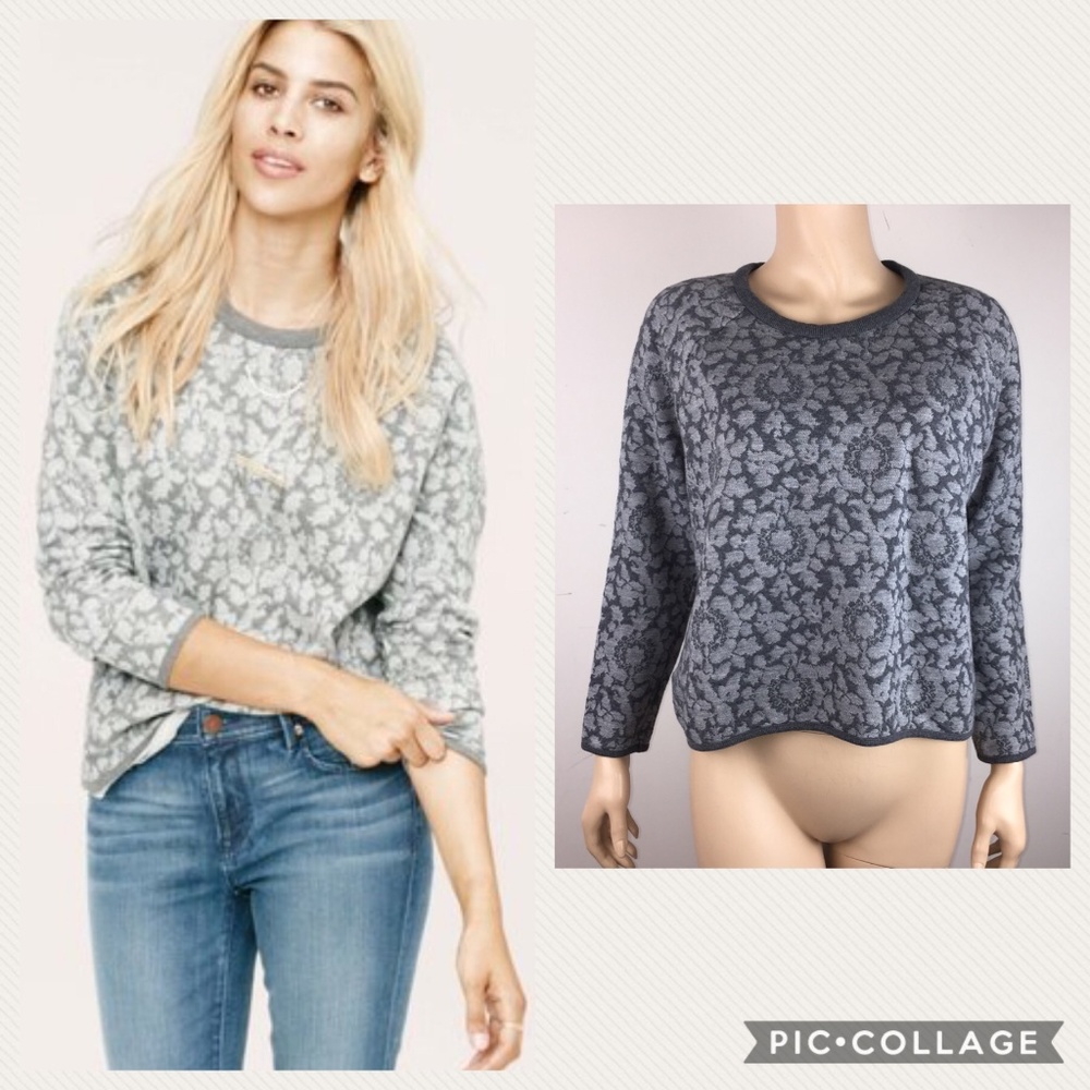 Lou & Grey M Fleur Jacquard Sweatshirt Knit Top LS